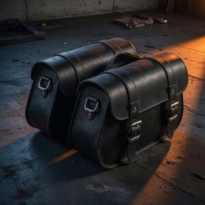 Placeholder photograph for Leather saddlebags. Not a claim of stock or fitment.